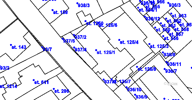 Parcela st. 125/1 v KÚ Hylváty, Katastrální mapa