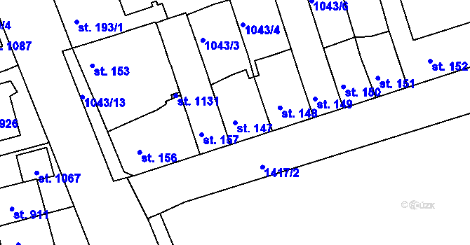 Parcela st. 147 v KÚ Hylváty, Katastrální mapa