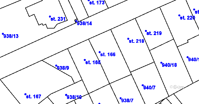 Parcela st. 166 v KÚ Hylváty, Katastrální mapa