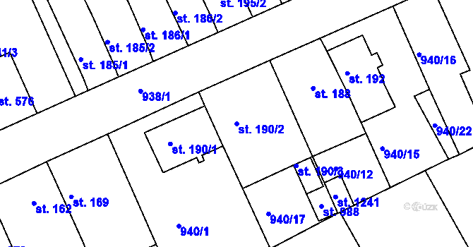 Parcela st. 190/2 v KÚ Hylváty, Katastrální mapa