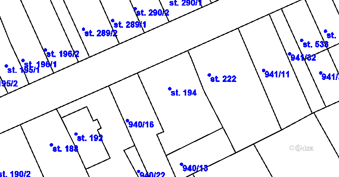 Parcela st. 194 v KÚ Hylváty, Katastrální mapa