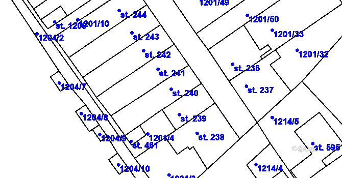Parcela st. 240 v KÚ Hylváty, Katastrální mapa