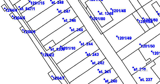 Parcela st. 244 v KÚ Hylváty, Katastrální mapa