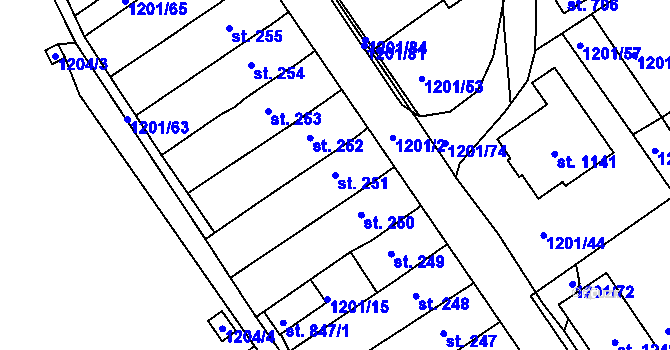 Parcela st. 251 v KÚ Hylváty, Katastrální mapa