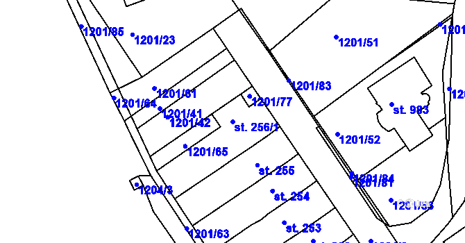 Parcela st. 256/1 v KÚ Hylváty, Katastrální mapa