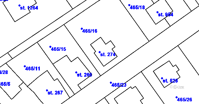 Parcela st. 274 v KÚ Hylváty, Katastrální mapa