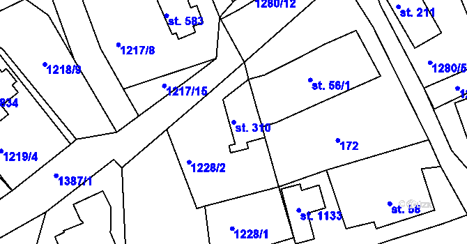 Parcela st. 310 v KÚ Hylváty, Katastrální mapa