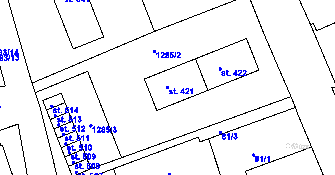 Parcela st. 421 v KÚ Hylváty, Katastrální mapa