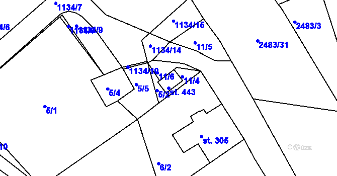 Parcela st. 443 v KÚ Hylváty, Katastrální mapa