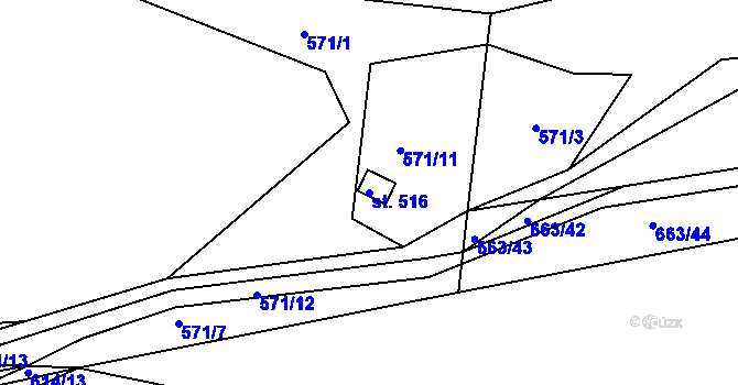 Parcela st. 516 v KÚ Hylváty, Katastrální mapa
