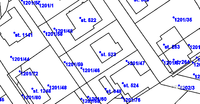 Parcela st. 523 v KÚ Hylváty, Katastrální mapa