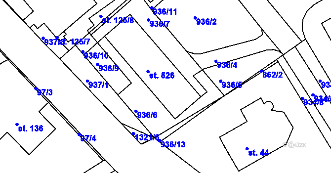 Parcela st. 526 v KÚ Hylváty, Katastrální mapa