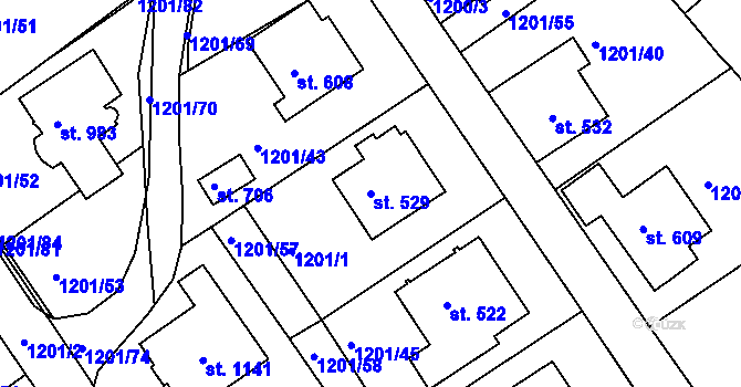 Parcela st. 529 v KÚ Hylváty, Katastrální mapa