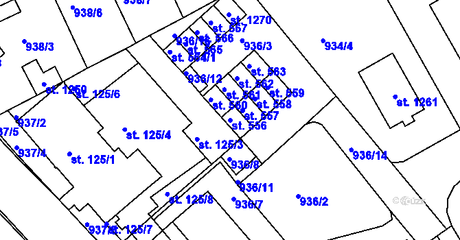 Parcela st. 556 v KÚ Hylváty, Katastrální mapa
