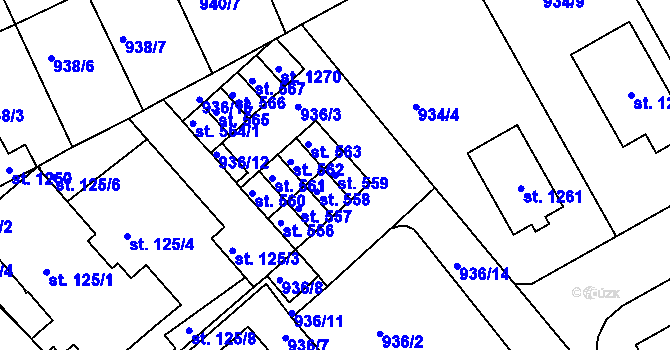 Parcela st. 559 v KÚ Hylváty, Katastrální mapa