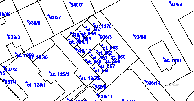 Parcela st. 562 v KÚ Hylváty, Katastrální mapa