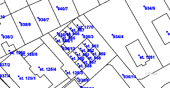 Parcela st. 563 v KÚ Hylváty, Katastrální mapa