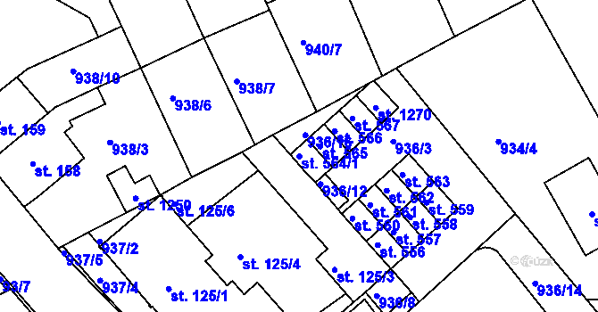 Parcela st. 564/1 v KÚ Hylváty, Katastrální mapa