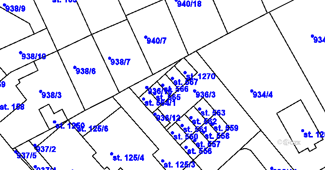 Parcela st. 566 v KÚ Hylváty, Katastrální mapa