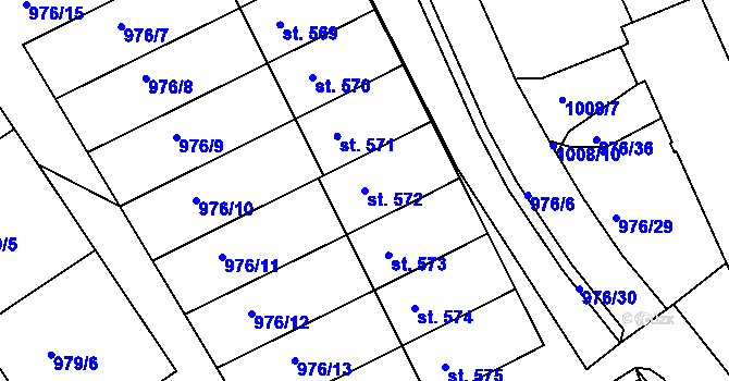 Parcela st. 572 v KÚ Hylváty, Katastrální mapa