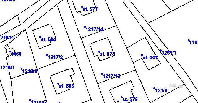 Parcela st. 578 v KÚ Hylváty, Katastrální mapa