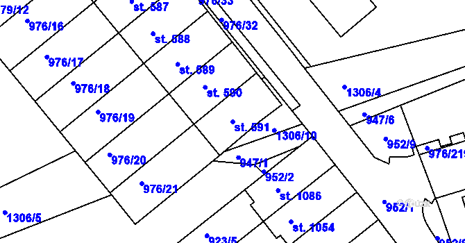 Parcela st. 591 v KÚ Hylváty, Katastrální mapa