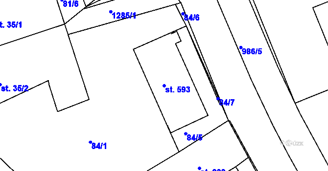 Parcela st. 593 v KÚ Hylváty, Katastrální mapa