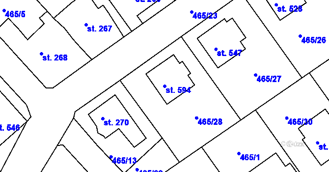 Parcela st. 594 v KÚ Hylváty, Katastrální mapa