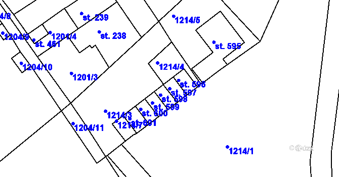 Parcela st. 597 v KÚ Hylváty, Katastrální mapa