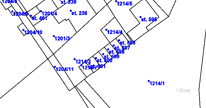 Parcela st. 599 v KÚ Hylváty, Katastrální mapa