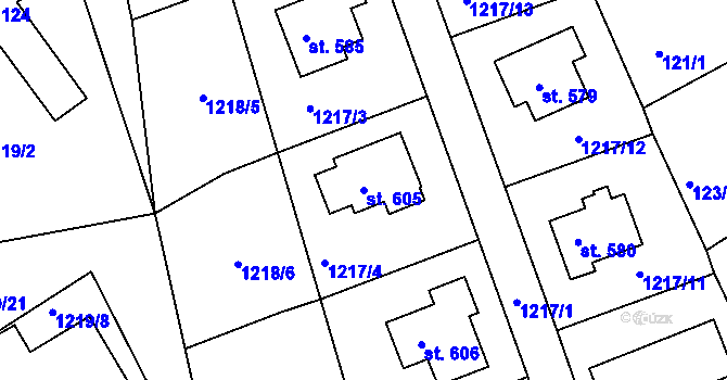 Parcela st. 605 v KÚ Hylváty, Katastrální mapa