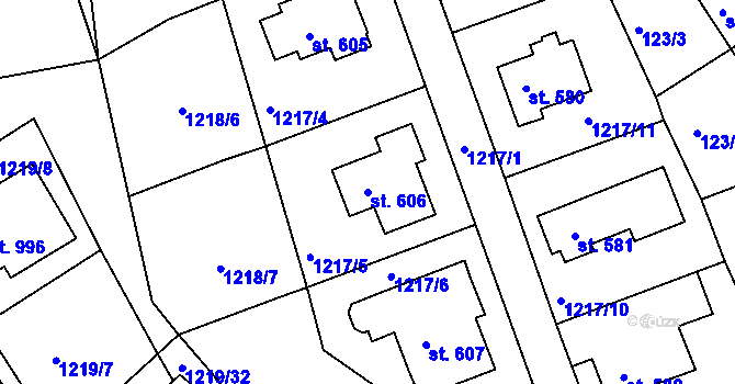 Parcela st. 606 v KÚ Hylváty, Katastrální mapa