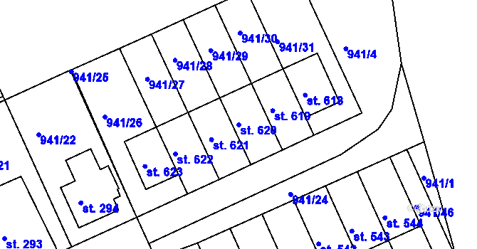 Parcela st. 620 v KÚ Hylváty, Katastrální mapa