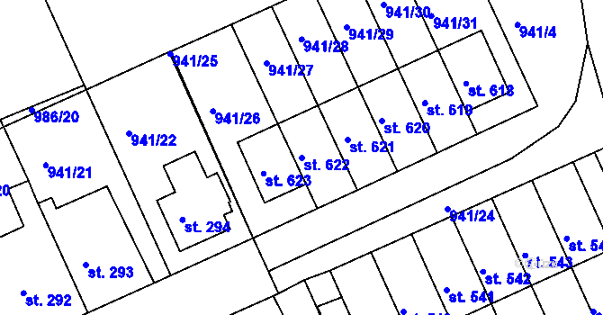 Parcela st. 622 v KÚ Hylváty, Katastrální mapa