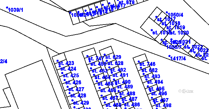 Parcela st. 629 v KÚ Hylváty, Katastrální mapa
