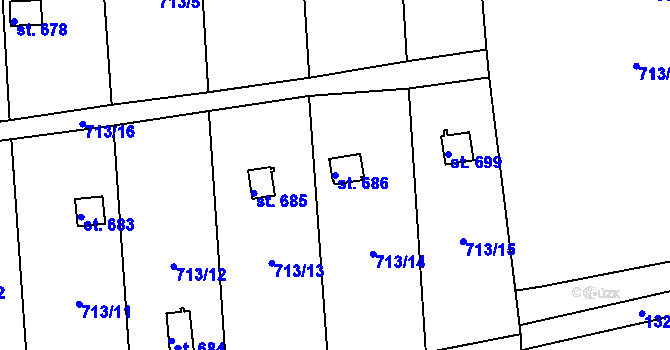 Parcela st. 686 v KÚ Hylváty, Katastrální mapa