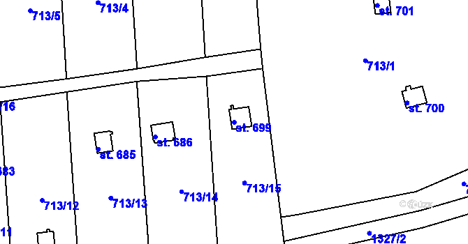 Parcela st. 699 v KÚ Hylváty, Katastrální mapa
