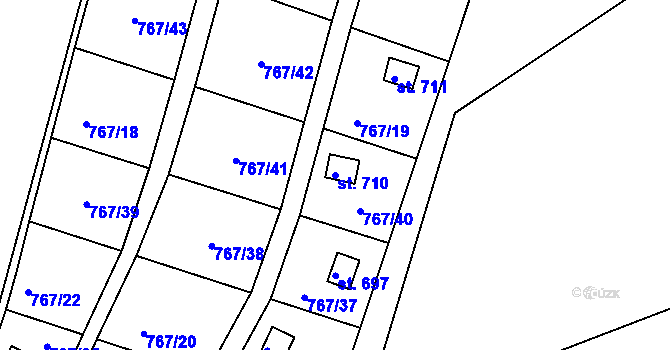 Parcela st. 710 v KÚ Hylváty, Katastrální mapa