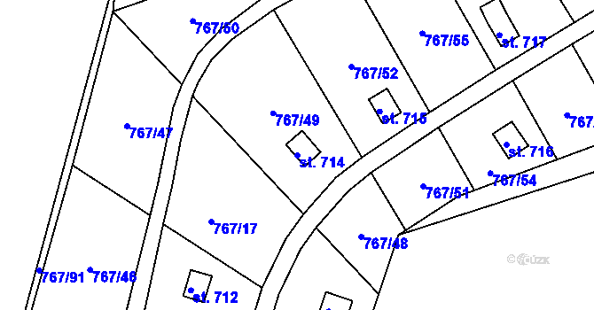 Parcela st. 714 v KÚ Hylváty, Katastrální mapa