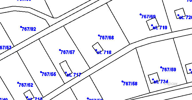 Parcela st. 718 v KÚ Hylváty, Katastrální mapa