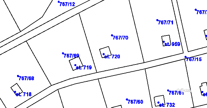 Parcela st. 720 v KÚ Hylváty, Katastrální mapa
