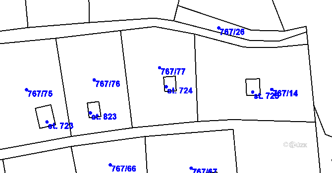 Parcela st. 724 v KÚ Hylváty, Katastrální mapa