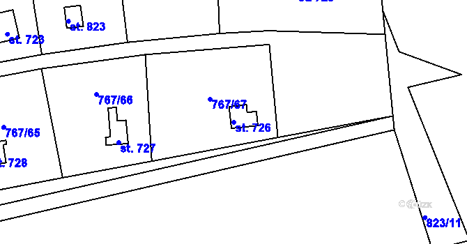 Parcela st. 726 v KÚ Hylváty, Katastrální mapa