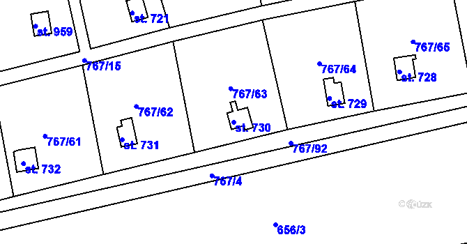 Parcela st. 730 v KÚ Hylváty, Katastrální mapa
