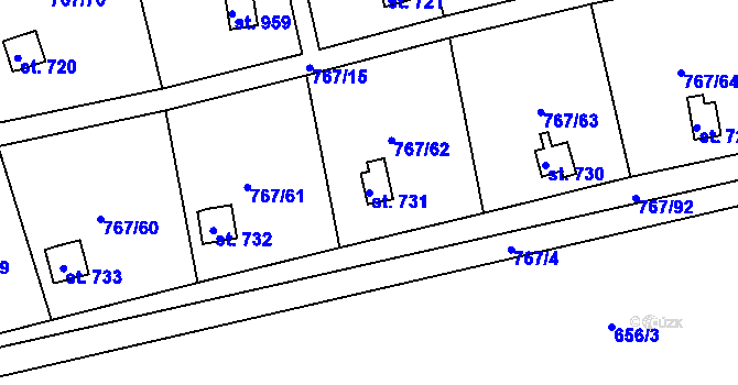 Parcela st. 731 v KÚ Hylváty, Katastrální mapa
