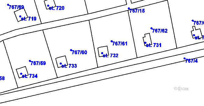 Parcela st. 732 v KÚ Hylváty, Katastrální mapa