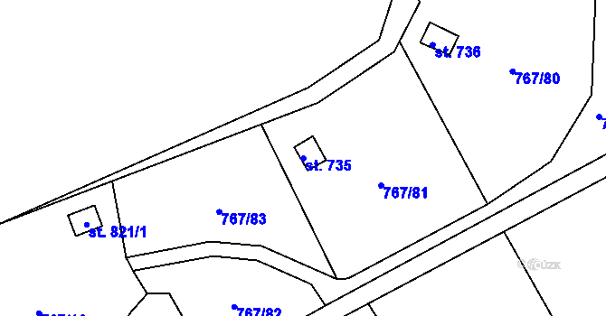 Parcela st. 735 v KÚ Hylváty, Katastrální mapa