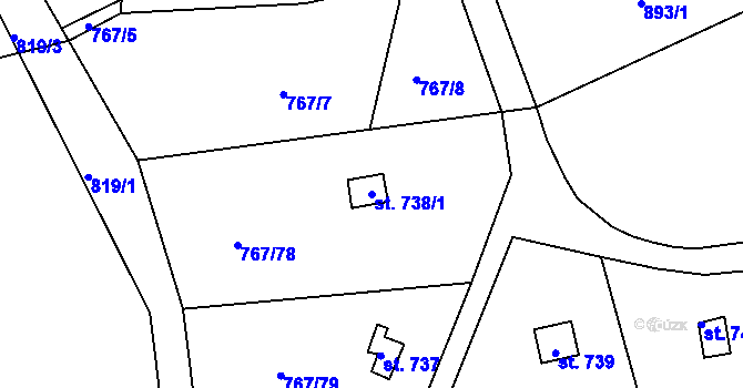 Parcela st. 738/1 v KÚ Hylváty, Katastrální mapa
