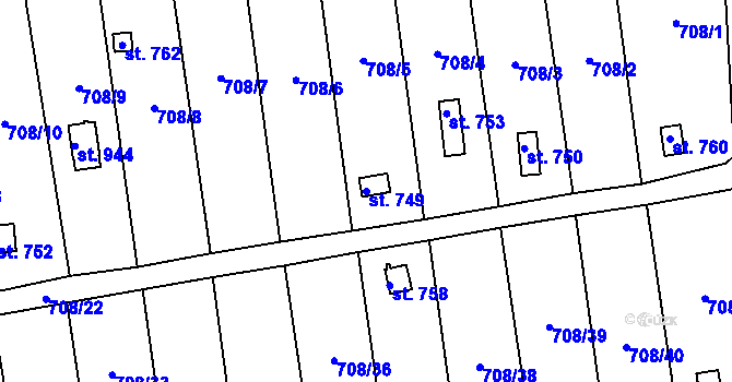 Parcela st. 749 v KÚ Hylváty, Katastrální mapa