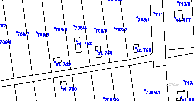 Parcela st. 750 v KÚ Hylváty, Katastrální mapa